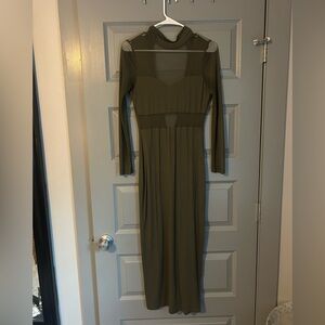 Elegant Olive Green Long Sleeve Dress